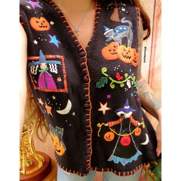 Vintage Jackets & Blazers - FINAL SALE / Vintage spooky embroidered with Halloween vest 👻